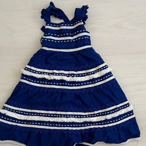 Mini Biden Navy Blue and White Cotton Sundress, 2-3T